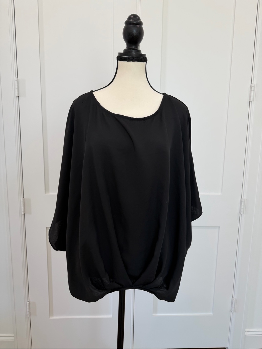 Vince Camuto Black Crepe de Chine Bubble Dolman Sleeve Top XL - Picture 5 of 11